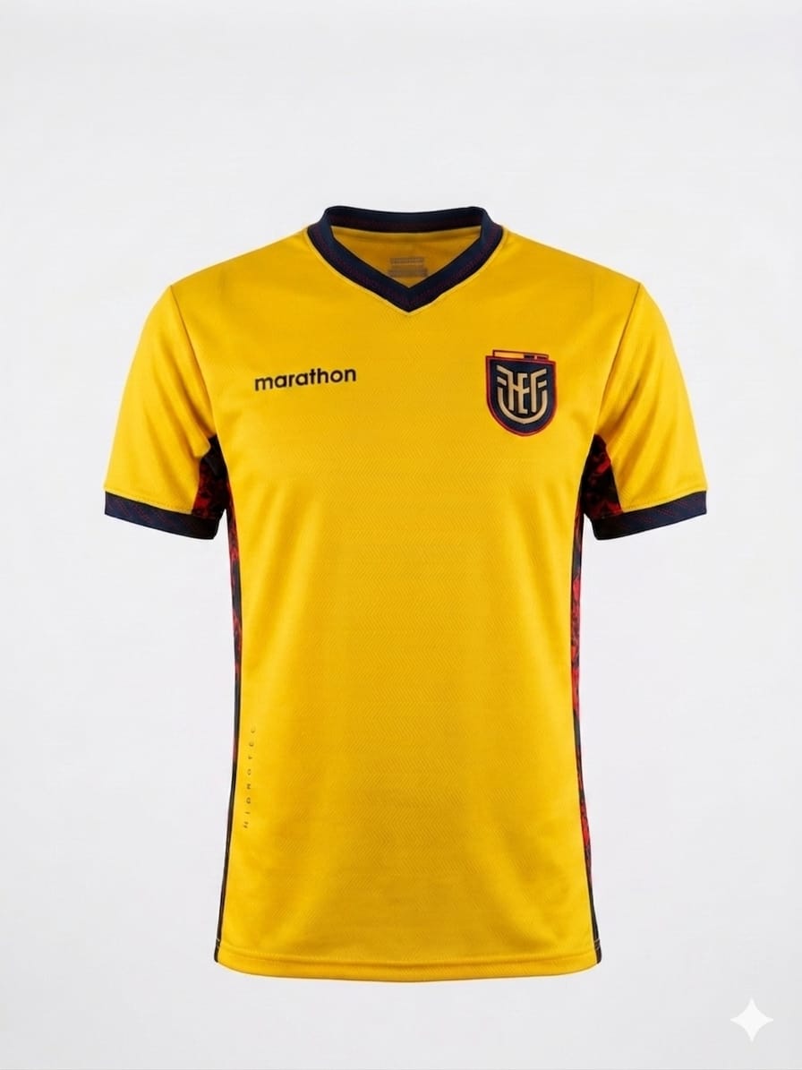 Camiseta oficial de Ecuador para la Copa del Mundo 2026, modelo para hombre, amarilla, versión auténtica de jugador, de Marathon Sports.