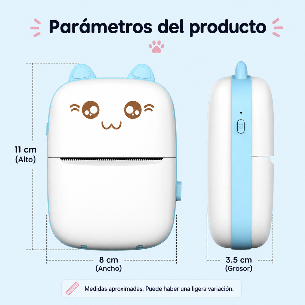 MINI IMPRESORA TÉRMICA PORTÁTIL BLUETOOTH – SIN TINTA PARA FOTOS, NOTAS Y ETIQUETAS 🐱🖨️✨